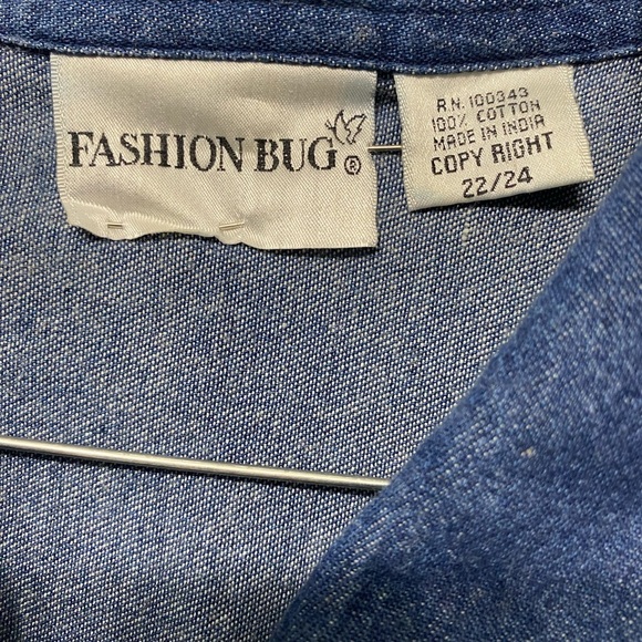 Blouse Plus Size 22-24 Blue Gradient Cotton Short Sleeve Button Collar Pocket - Picture 3 of 8